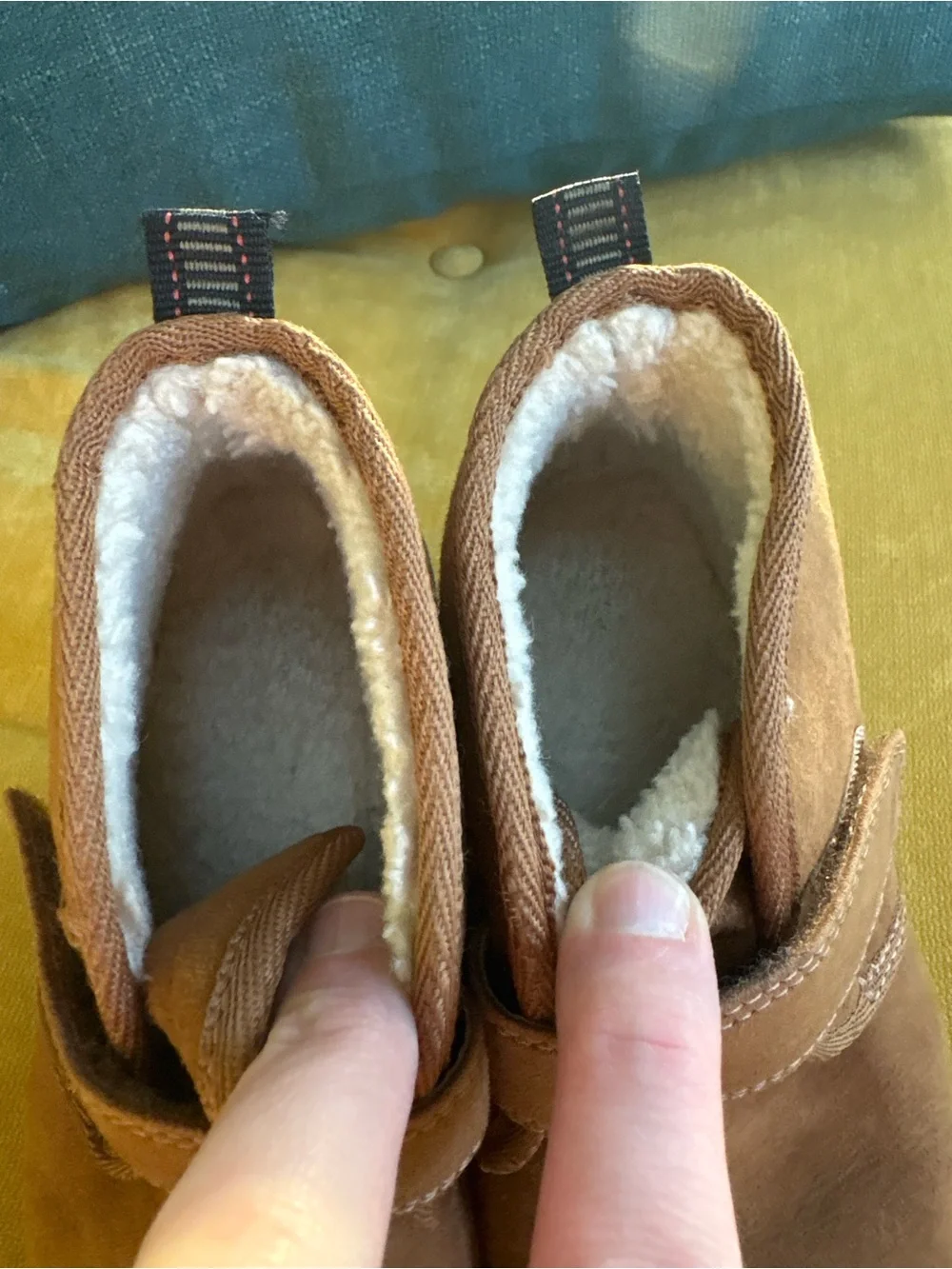 Kids Brown Suede Slip-On Boots with Shearling Lining Size 11